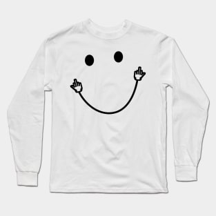 Smile Face Middle Finger Funny Sarcasm Meme Quote Long Sleeve T-Shirt